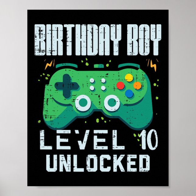 Poster Birthday Boy Level 10 Gamer Controller 10 Desbloqu (Frente)