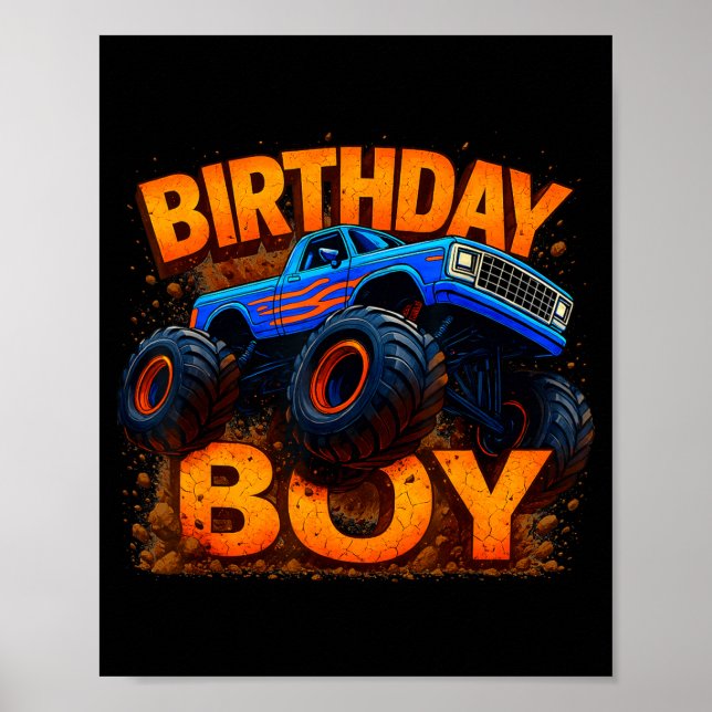 Poster Birthday Boy Monster Truck Funny Family Matching  (Frente)