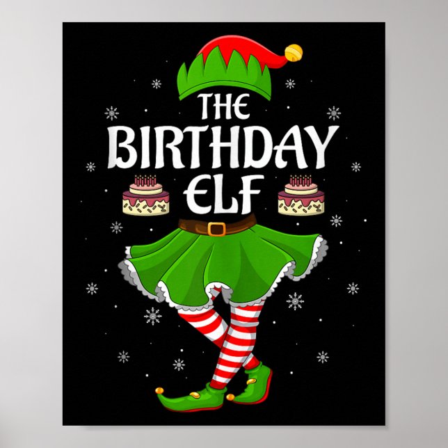 Poster Birthday Elf Christmas Family Girls Women Elf Squa (Frente)