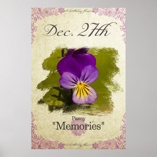 Poster Birthday flowers on December 27th "Pansy" (Frente)