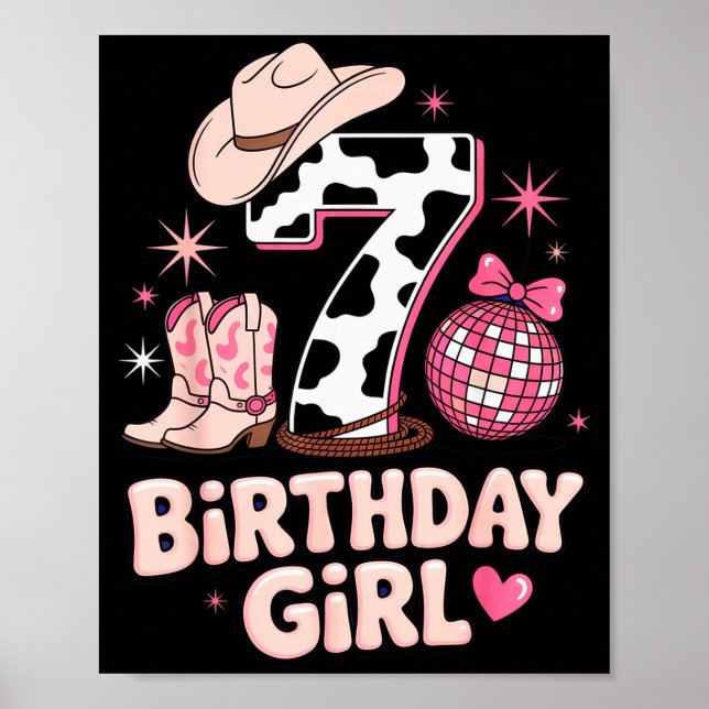 Poster Birthday Girl 7 Cowgirl Party Outfit Fun Disco The (Frente)