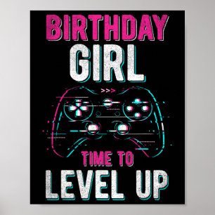 Poster Birthday Girl Level Up Video Game Festa de anivers