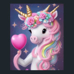 Poster Birthday Girl Pink Baby Unicorn<br><div class="desc">Birthday Girl Pink Baby Unicorn,  este design apresenta uma linda menina de aniversário,  um unicórnio de bebê rosa.</div>