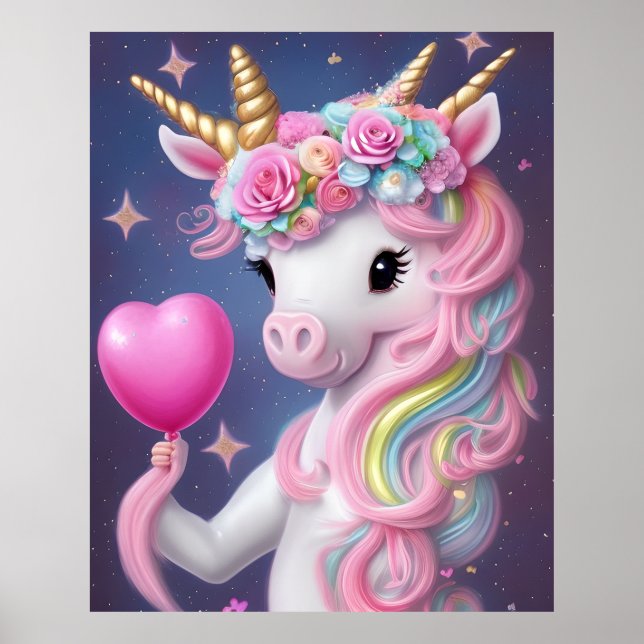 Poster Birthday Girl Pink Baby Unicorn (Frente)