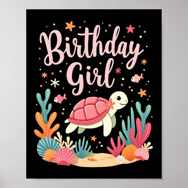 Poster Birthday Girl Sea Turtle Theme Birthday Party Ocea (Frente)