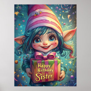 Poster Birthday Gnome - Feliz Aniversário Irmã