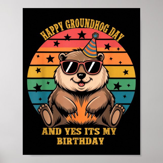 Poster Birthday Happy Groundhog Day Lovers Boys Girls Wom (Frente)