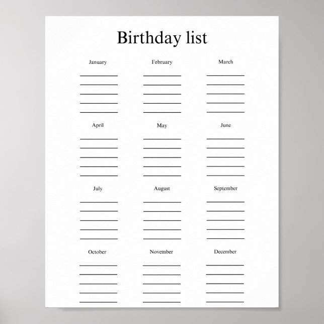 Poster Birthday list (Frente)