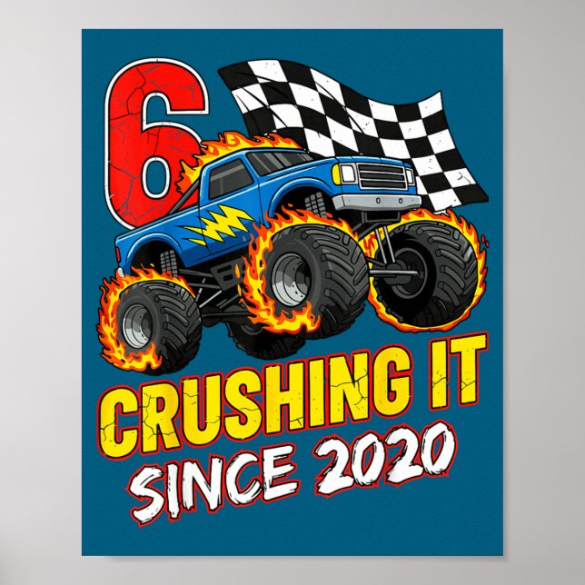 Poster Birthday Monster Truck 6 Year Old Boys 6th Party B (Frente)
