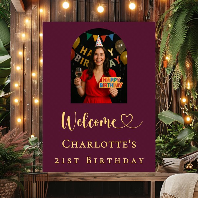 Poster Birthday party burgundy arch photo welcome (Criador carregado)