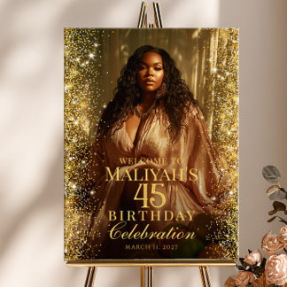 Poster Birthday party gold confetti photo welcome