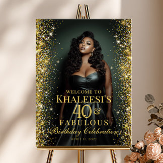 Poster Birthday party gold confetti photo welcome