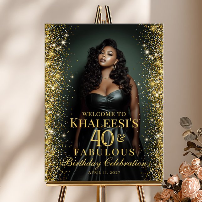 Poster Birthday party gold confetti photo welcome (Criador carregado)