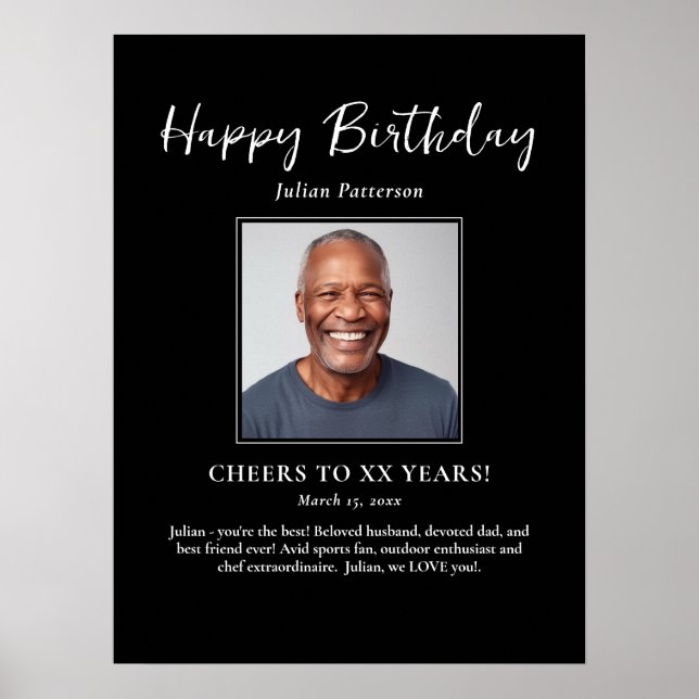 Poster Birthday Party Photo Black White Fun Welcome (Frente)