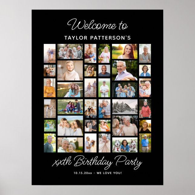 Poster Birthday Party Photo Collage, Simple, Fun Welcome  (Frente)
