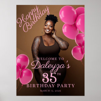 Poster Birthday party photo hot pink welcome