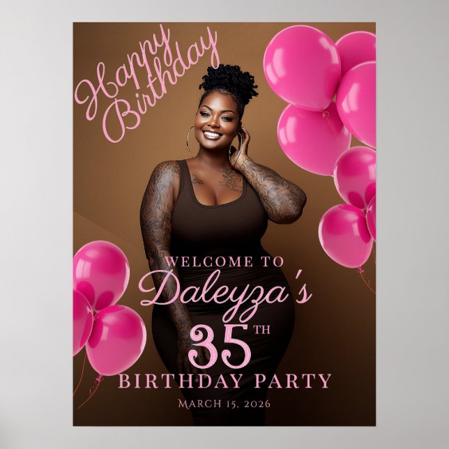Poster Birthday party photo hot pink welcome (Frente)