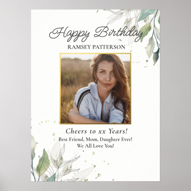 Poster Birthday Party Photo Pretty Botanical Any Age (Frente)