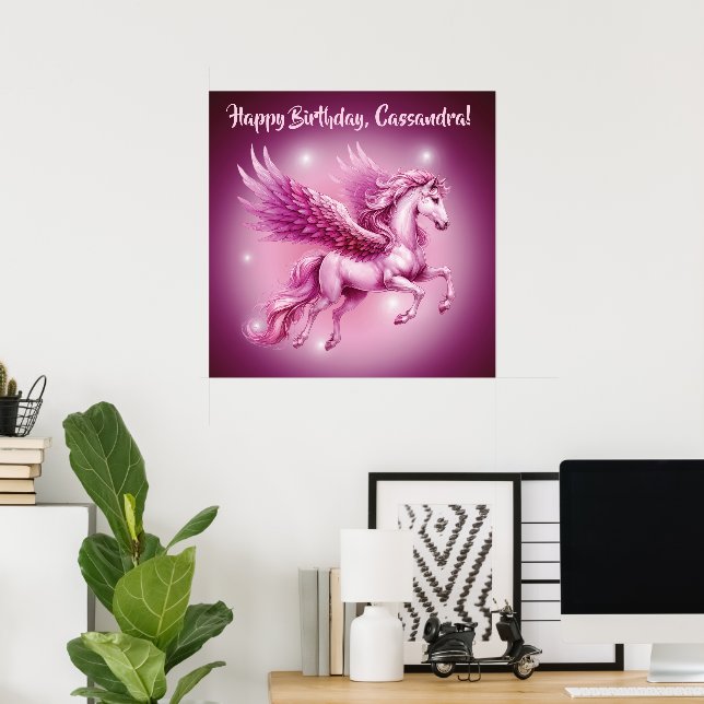 Poster Birthday Pink Pegasus Fantasy Design Matte (Escritório em casa)