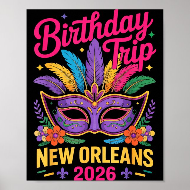 Poster Birthday Trip New Orleans 2026 Matching Mardi Gras (Frente)