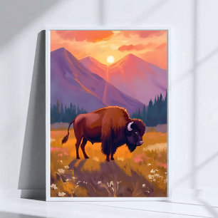 Poster Bisão do Grand Teton   Pintura de Viagem ao Parque