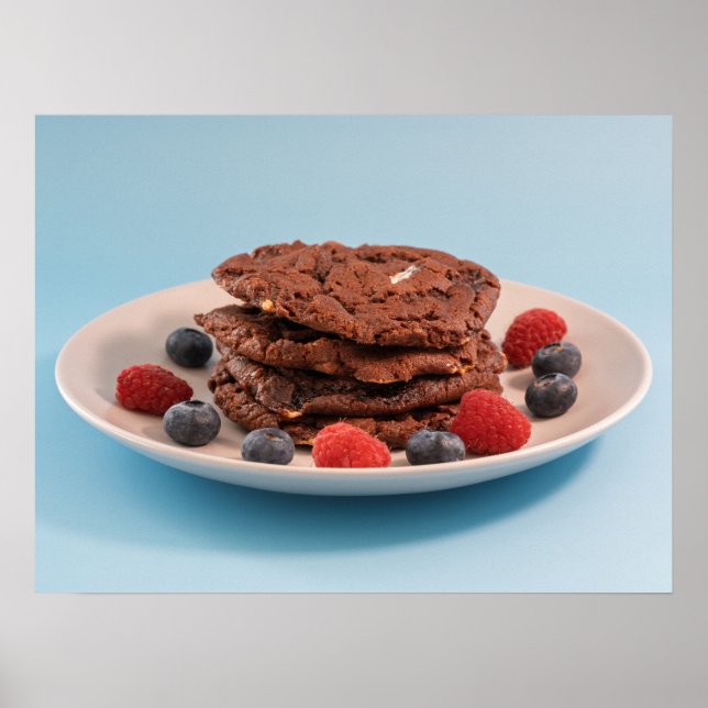 Poster Biscoitos de Chocolate com Frutas Foto de Comida (Frente)