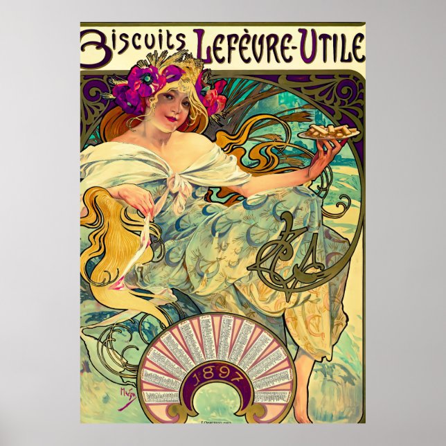 Poster Biscoitos Lefevre-Utile por Alphonse Mucha (1896) (Frente)
