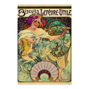 Pôster Biscoitos Lefevre-Utile por Alphonse Mucha (1896)