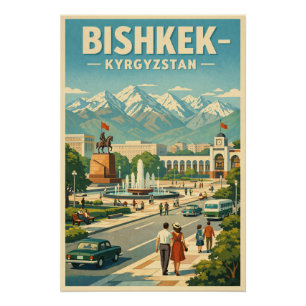 Pôster Bishkek cidade, Quirguistão viagem retro