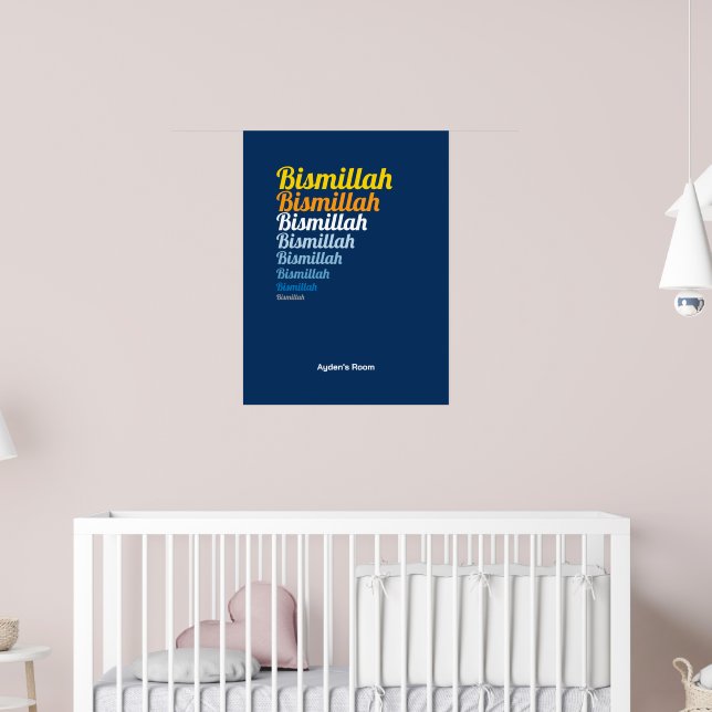 Poster Bismillah Typografia Royal Blue Nursery Personaliz (Berçário 2)