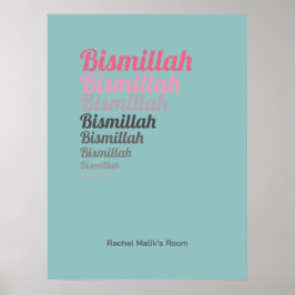 Poster Bismillah Typografia Teal Pink Nursery Personaliza