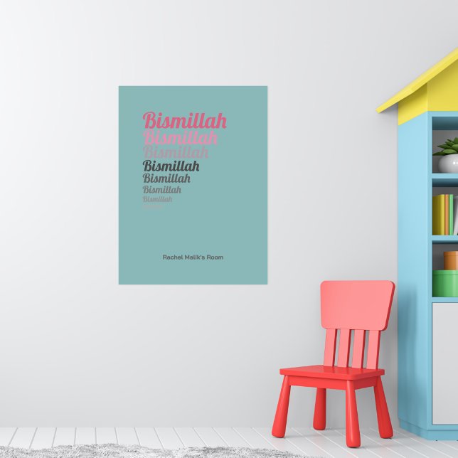 Poster Bismillah Typografia Teal Pink Nursery Personaliza (Berçário 1)