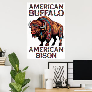 Poster Bison Adorado Em Penas