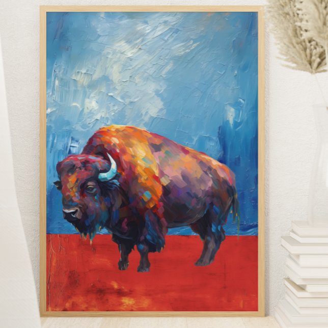 Poster Bison Buffalo Colorful Abstrato Modern Painting (Criador carregado)