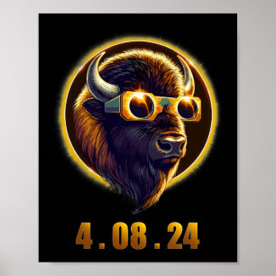 Poster Bison Buffalo Vestindo Gles Solar 2024 Eclipse
