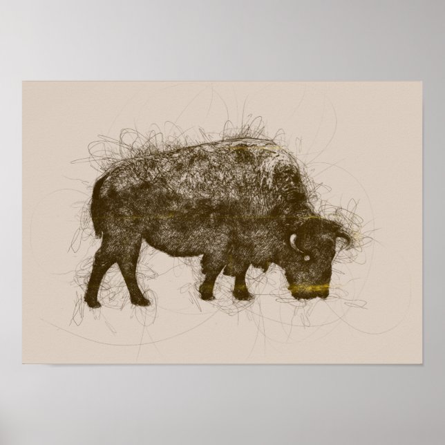 Poster Bison Bull Ballpoint Caneta Doodle (Frente)