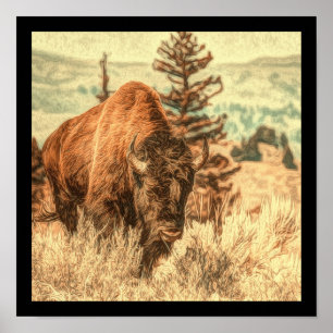 Poster Bison da Floresta Selvagem