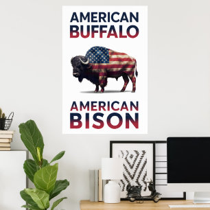 Poster Bison Embalado em Estrelas e Stripes