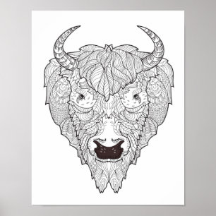 Poster Bison Head Doodle 2