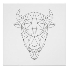 Pôster Bison Head Geométrico Black & White Modern Art