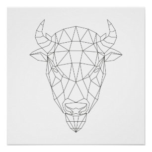 Pôster Bison Head Geométrico Black & White Modern Art