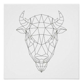 Pôster Bison Head Geométrico Black & White Modern Art
