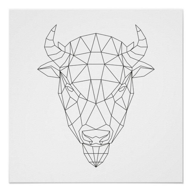 Pôster Bison Head Geométrico Black & White Modern Art (Frente)
