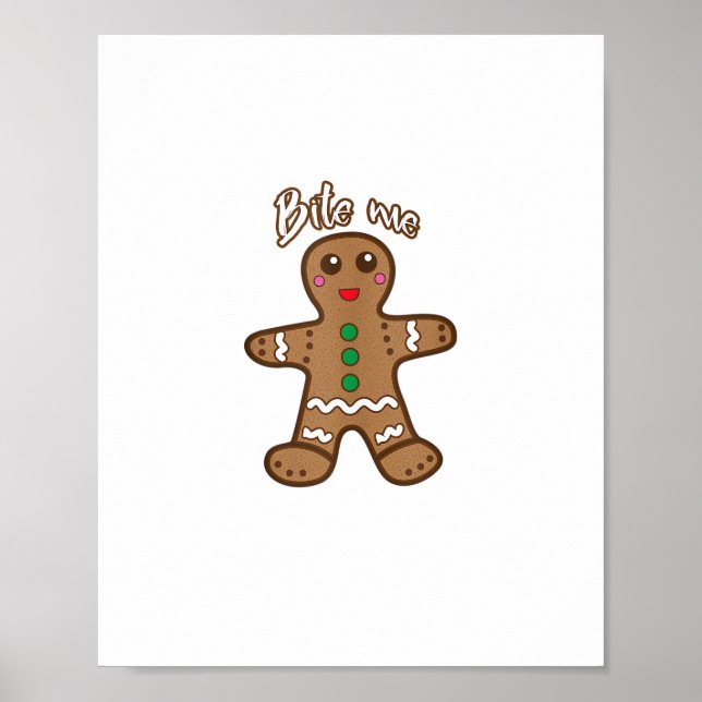 Poster Bite-Me Gingerpão Engraçado Cookie Natal Graças (Frente)