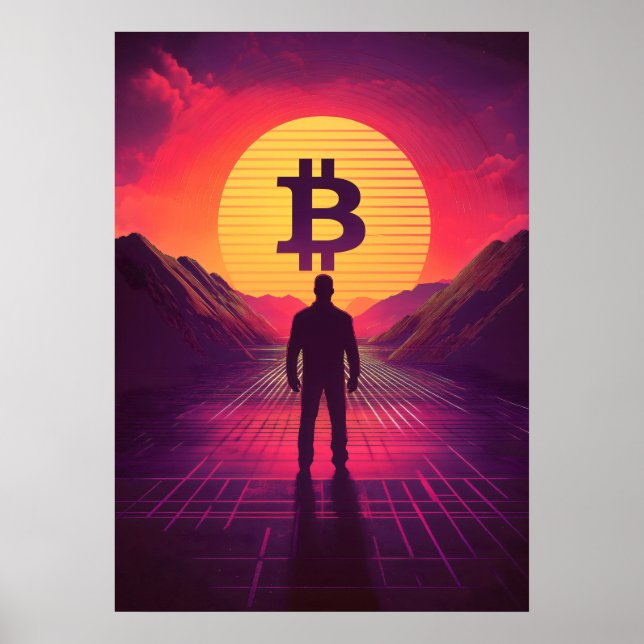 Poster Bitmoney Retro Sunset Crypto (Frente)