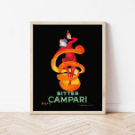 Poster Bitter Campari | Leonetto Cappiello<br><div class="desc">Bitter Campari (1921) | Leonetto Cappiello’s 1921 advertising poster for Bitter Campari showcases a playful and memorable design featuring a vibrant jester wrapped in a spiraling orange peel, holding a bottle of Campari. Set against a stark black background, the jester’s dynamic pose and the bold orange hues create a striking...</div>