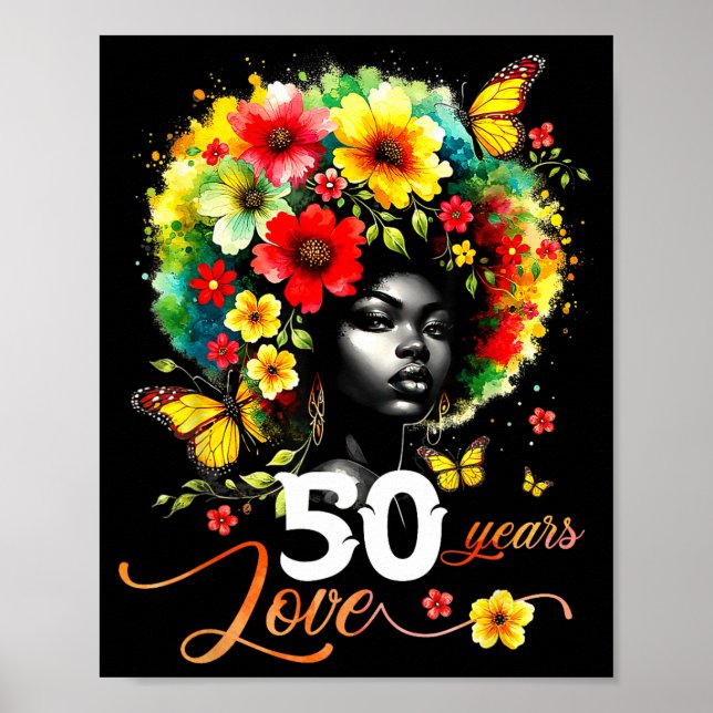 Poster Black Afro Queen 50 Years Love 50th Birthday Butte (Frente)