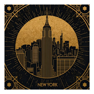 Pôster Black and Gold Art Deco Backdrop