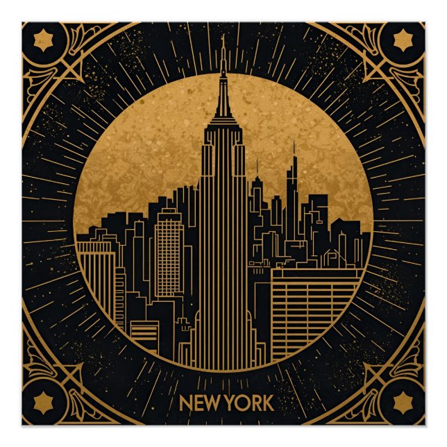 Pôster Black and Gold Art Deco Backdrop (Frente)