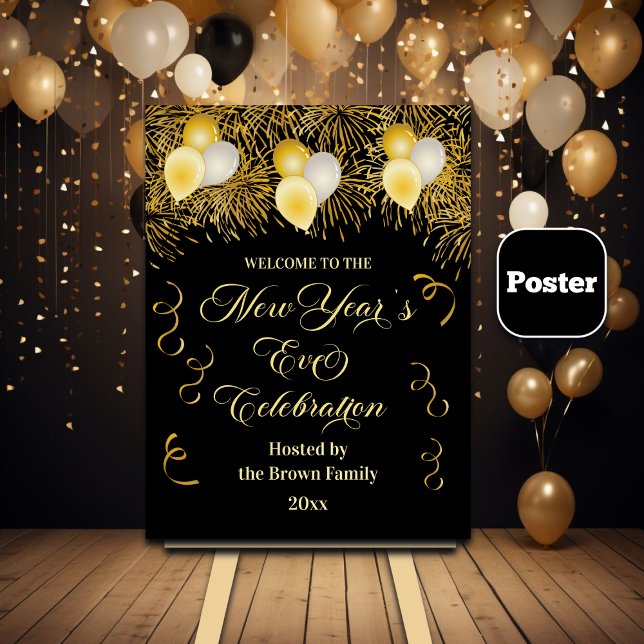 Poster Black and Gold Glitter New Year's Eve Party  (Criador carregado)